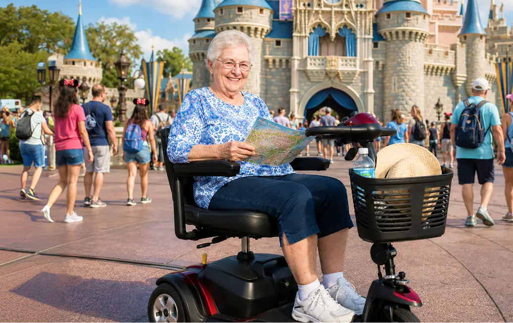 Cloud of Goods happy customer rented mobility scooter at disney
